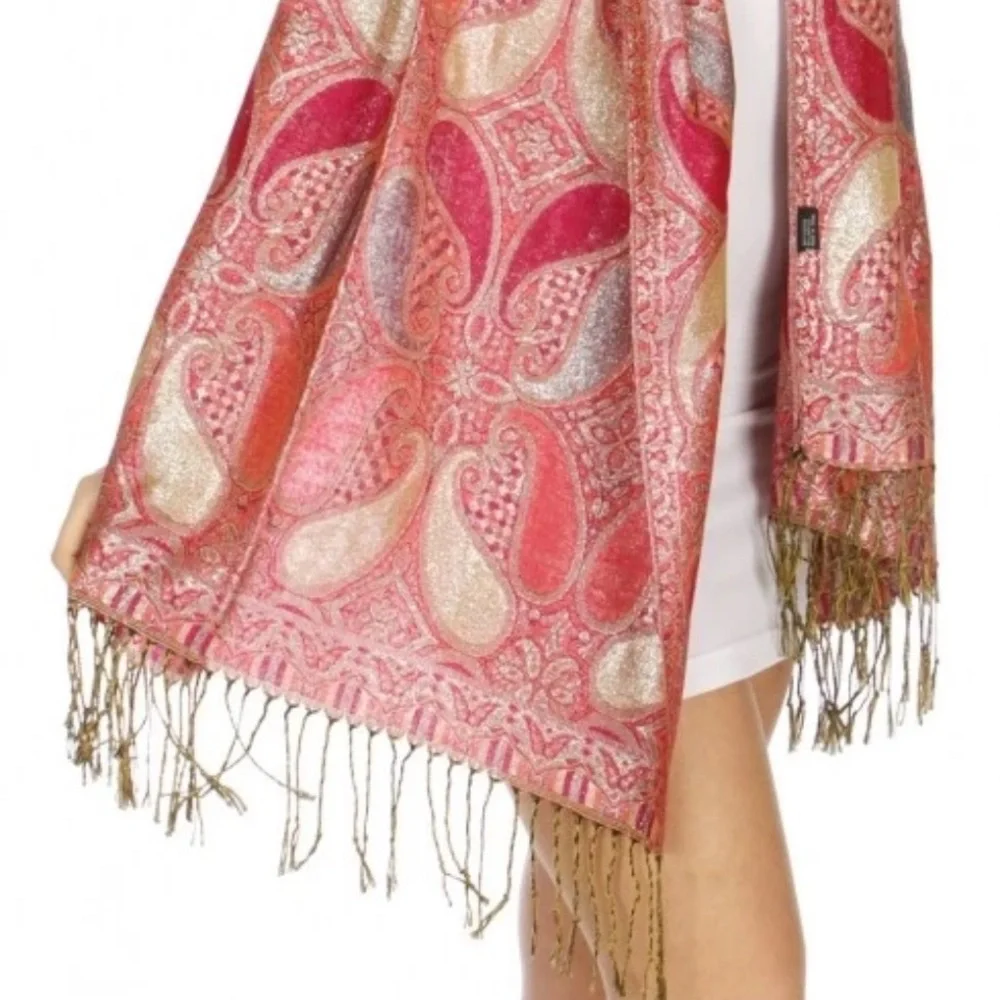 Pink Paisley Pattern Woven Scarf - Unbranded - Picture 8 of 8